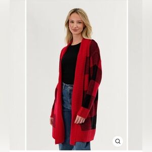 Red and Black Plaid Women's Sweater with matching gloves